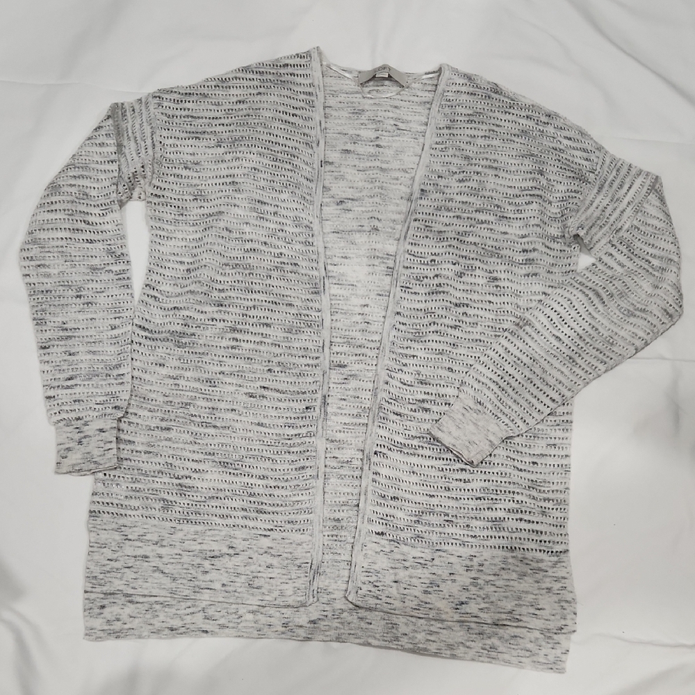 LOFT Women's Small Open Knit Striped Gray Cardigan Sweater